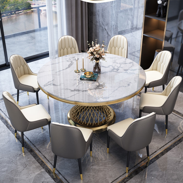 Round Modern Marble Dining Room Set Dining Furniture Set with Metallic Base Clearhalo 'Dining Room Sets' 'Dining Tables & Seating' 'dining_room_set' 'furn' 'furn_dining_room_set' 'Furniture' 'furniture_dining_room_set' 'Kitchen & Dining Furniture' 'kitchen&dining_furn' 'kitchen' 3490931
