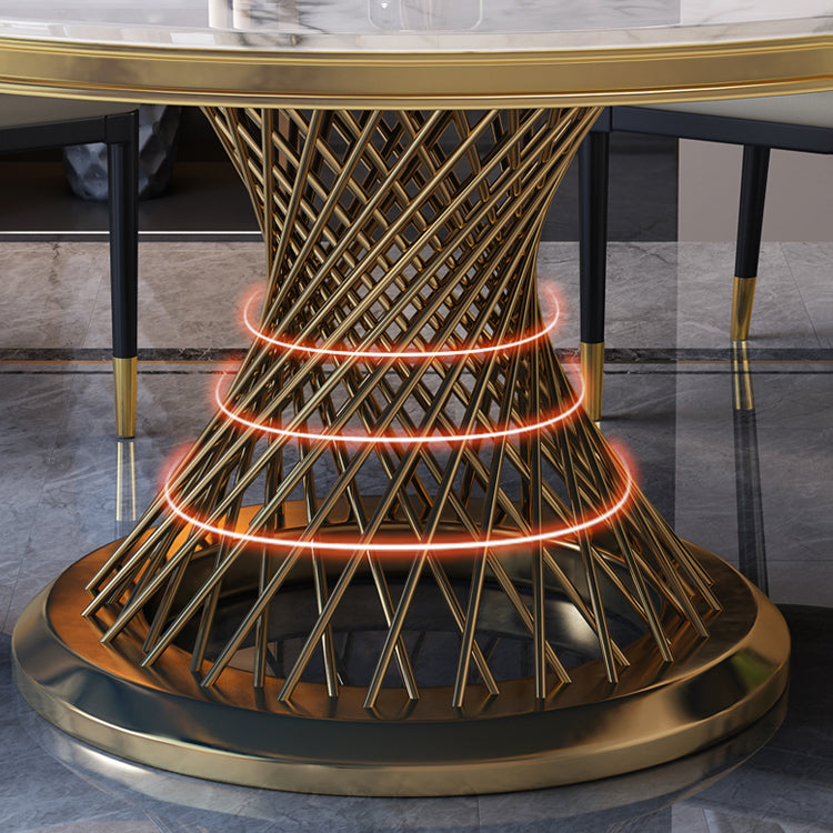Round Modern Marble Dining Room Set Dining Furniture Set with Metallic Base Clearhalo 'Dining Room Sets' 'Dining Tables & Seating' 'dining_room_set' 'furn' 'furn_dining_room_set' 'Furniture' 'furniture_dining_room_set' 'Kitchen & Dining Furniture' 'kitchen&dining_furn' 'kitchen' 3490934