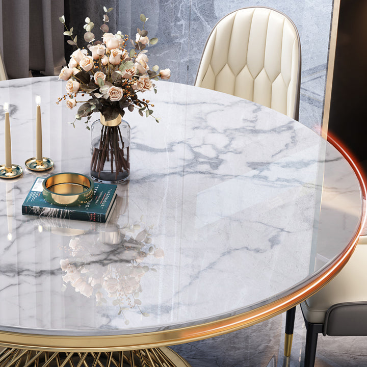 Round Modern Marble Dining Room Set Dining Furniture Set with Metallic Base Clearhalo 'Dining Room Sets' 'Dining Tables & Seating' 'dining_room_set' 'furn' 'furn_dining_room_set' 'Furniture' 'furniture_dining_room_set' 'Kitchen & Dining Furniture' 'kitchen&dining_furn' 'kitchen' 3490935