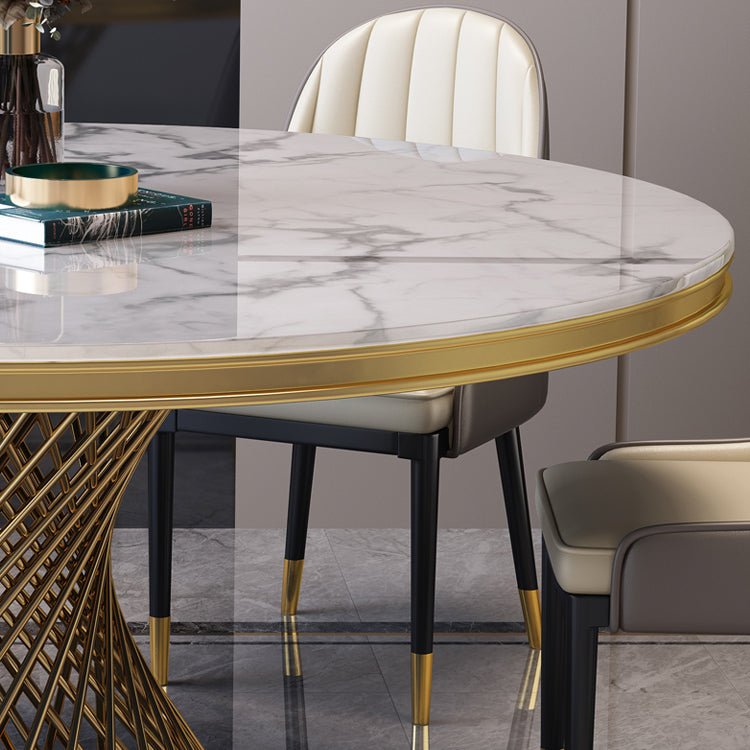 Round Modern Marble Dining Room Set Dining Furniture Set with Metallic Base Clearhalo 'Dining Room Sets' 'Dining Tables & Seating' 'dining_room_set' 'furn' 'furn_dining_room_set' 'Furniture' 'furniture_dining_room_set' 'Kitchen & Dining Furniture' 'kitchen&dining_furn' 'kitchen' 3490936