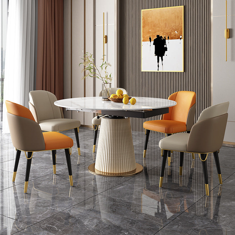 Modern Dining Room Set Standard Height with Sintered Stone Top and White Leg Formal Table Set Clearhalo 'Dining Room Sets' 'Dining Tables & Seating' 'dining_room_set' 'furn' 'furn_dining_room_set' 'Furniture' 'furniture_dining_room_set' 'Kitchen & Dining Furniture' 'kitchen&dining_furn' 'kitchen' 3491080