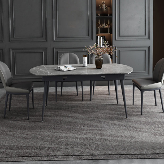 Extendable Modern Dining Room Set with Sintered Stone Top and Black Leg Formal Table Set 5 Piece Set Clearhalo 'Dining Room Sets' 'Dining Tables & Seating' 'dining_room_set' 'furn' 'furn_dining_room_set' 'Furniture' 'furniture_dining_room_set' 'Kitchen & Dining Furniture' 'kitchen&dining_furn' 'kitchen' 3491095