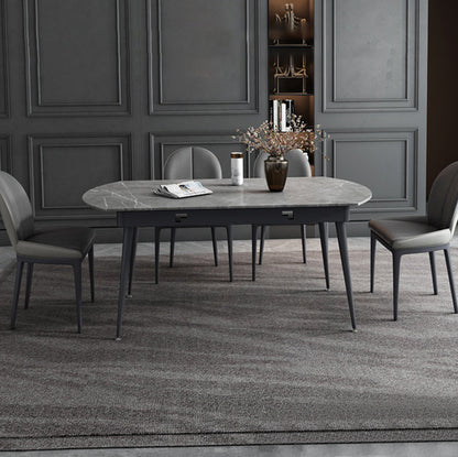 Extendable Modern Dining Room Set with Sintered Stone Top and Black Leg Formal Table Set 5 Piece Set Clearhalo 'Dining Room Sets' 'Dining Tables & Seating' 'dining_room_set' 'furn' 'furn_dining_room_set' 'Furniture' 'furniture_dining_room_set' 'Kitchen & Dining Furniture' 'kitchen&dining_furn' 'kitchen' 3491095