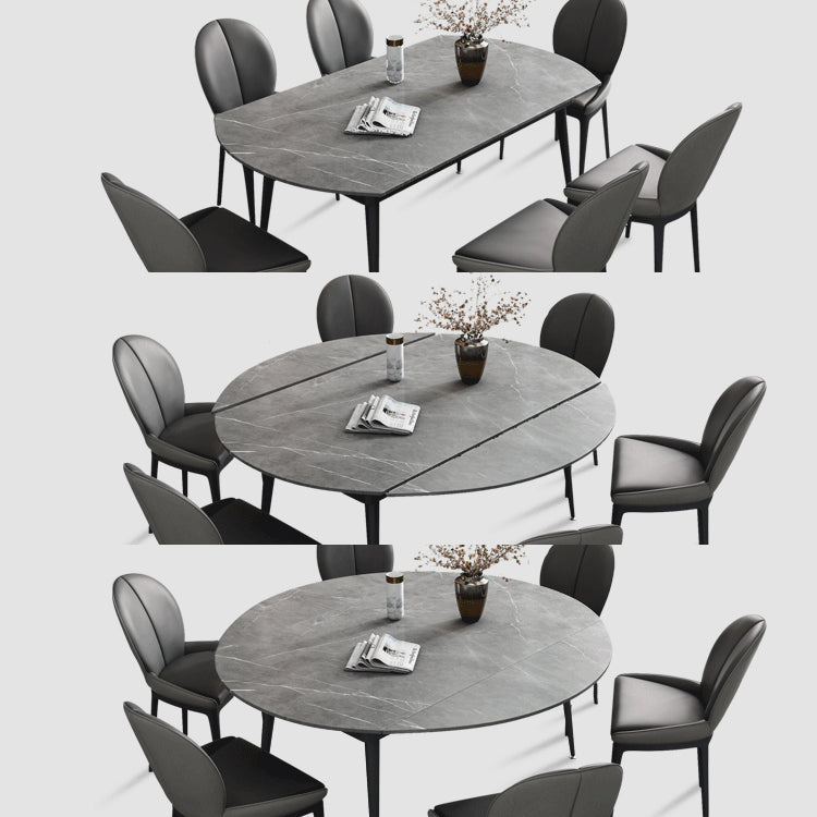 Extendable Modern Dining Room Set with Sintered Stone Top and Black Leg Formal Table Set Clearhalo 'Dining Room Sets' 'Dining Tables & Seating' 'dining_room_set' 'furn' 'furn_dining_room_set' 'Furniture' 'furniture_dining_room_set' 'Kitchen & Dining Furniture' 'kitchen&dining_furn' 'kitchen' 3491107
