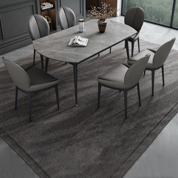 Extendable Modern Dining Room Set with Sintered Stone Top and Black Leg Formal Table Set Clearhalo 'Dining Room Sets' 'Dining Tables & Seating' 'dining_room_set' 'furn' 'furn_dining_room_set' 'Furniture' 'furniture_dining_room_set' 'Kitchen & Dining Furniture' 'kitchen&dining_furn' 'kitchen' 3491108