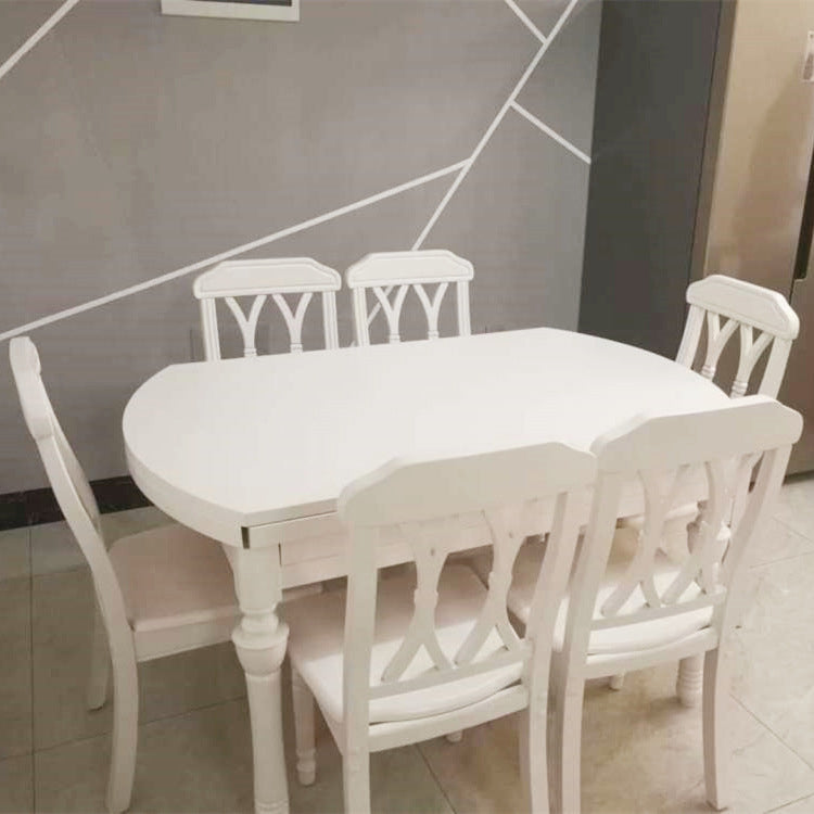 Traditional Solid Wood Dining Set Standard Height with Folding Top Dining Room Set 43.3"L x 33.5"W x 29.5"H White 7 Piece Set Clearhalo 'Dining Room Sets' 'Dining Tables & Seating' 'dining_room_set' 'furn' 'furn_dining_room_set' 'Furniture' 'furniture_dining_room_set' 'Kitchen & Dining Furniture' 'kitchen&dining_furn' 'kitchen' 3491165
