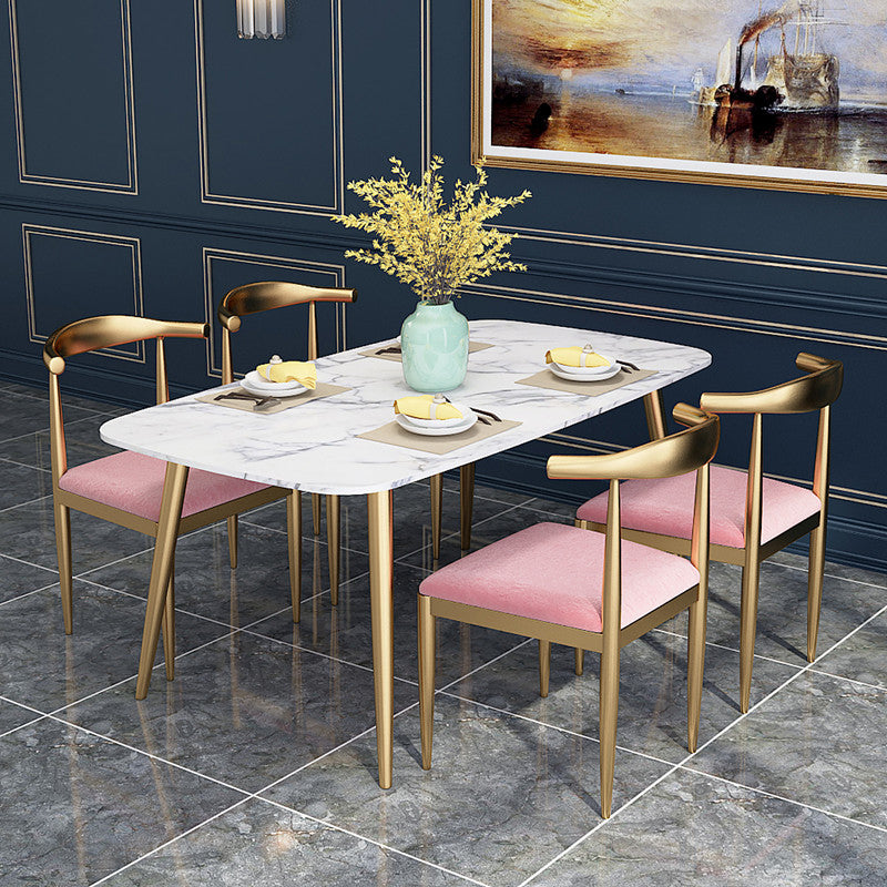 Sintered Stone Scandinavian Dining Room Set with Rectangle Table Dining Table Furniture Pink 5 Piece Set Clearhalo 'Dining Room Sets' 'Dining Tables & Seating' 'dining_room_set' 'furn' 'furn_dining_room_set' 'Furniture' 'furniture_dining_room_set' 'Kitchen & Dining Furniture' 'kitchen&dining_furn' 'kitchen' 3491178