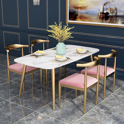 Sintered Stone Scandinavian Dining Room Set with Rectangle Table Dining Table Furniture Pink 5 Piece Set Clearhalo 'Dining Room Sets' 'Dining Tables & Seating' 'dining_room_set' 'furn' 'furn_dining_room_set' 'Furniture' 'furniture_dining_room_set' 'Kitchen & Dining Furniture' 'kitchen&dining_furn' 'kitchen' 3491178