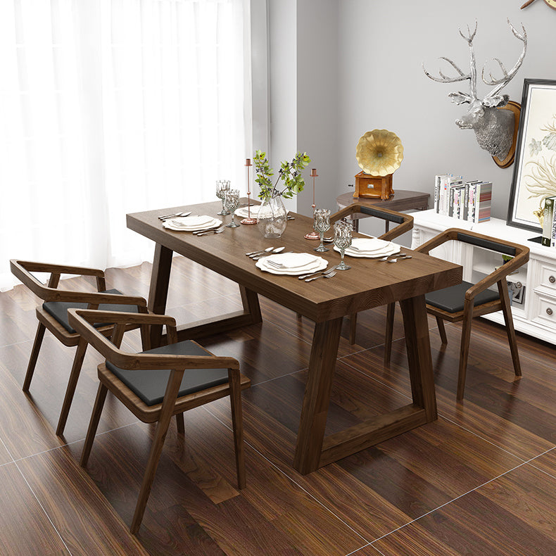 Fixed Solid Wood Top Kitchen Table Set with Double Pedestal Base Dining Table Sets for Home 5 Piece Set Clearhalo 'Dining Room Sets' 'Dining Tables & Seating' 'dining_room_set' 'furn' 'furn_dining_room_set' 'Furniture' 'furniture_dining_room_set' 'Kitchen & Dining Furniture' 'kitchen&dining_furn' 'kitchen' 3491219