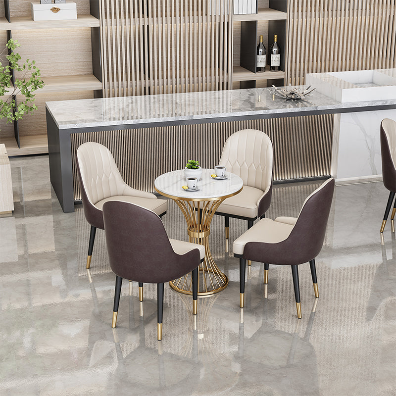 Round Scandinavian Style Dining Room Set Sintered Stone Dining Furniture Set with Metallic Base 5 Piece Set Clearhalo 'Dining Room Sets' 'Dining Tables & Seating' 'dining_room_set' 'furn' 'furn_dining_room_set' 'Furniture' 'furniture_dining_room_set' 'Kitchen & Dining Furniture' 'kitchen&dining_furn' 'kitchen' 3491290