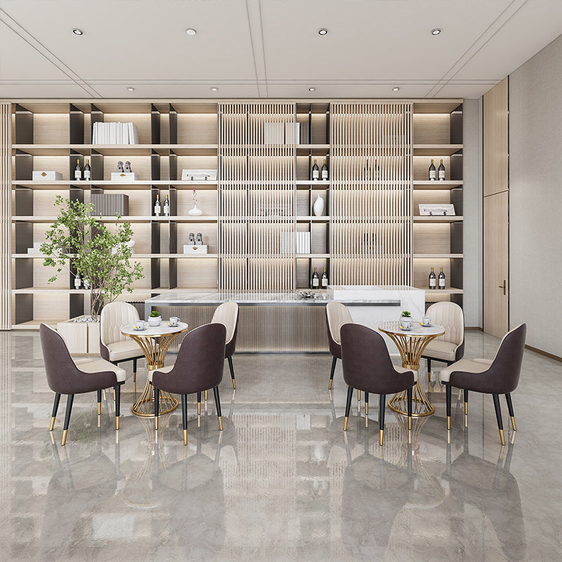 Round Scandinavian Style Dining Room Set Sintered Stone Dining Furniture Set with Metallic Base Clearhalo 'Dining Room Sets' 'Dining Tables & Seating' 'dining_room_set' 'furn' 'furn_dining_room_set' 'Furniture' 'furniture_dining_room_set' 'Kitchen & Dining Furniture' 'kitchen&dining_furn' 'kitchen' 3491291