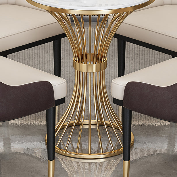 Round Scandinavian Style Dining Room Set Sintered Stone Dining Furniture Set with Metallic Base Clearhalo 'Dining Room Sets' 'Dining Tables & Seating' 'dining_room_set' 'furn' 'furn_dining_room_set' 'Furniture' 'furniture_dining_room_set' 'Kitchen & Dining Furniture' 'kitchen&dining_furn' 'kitchen' 3491297