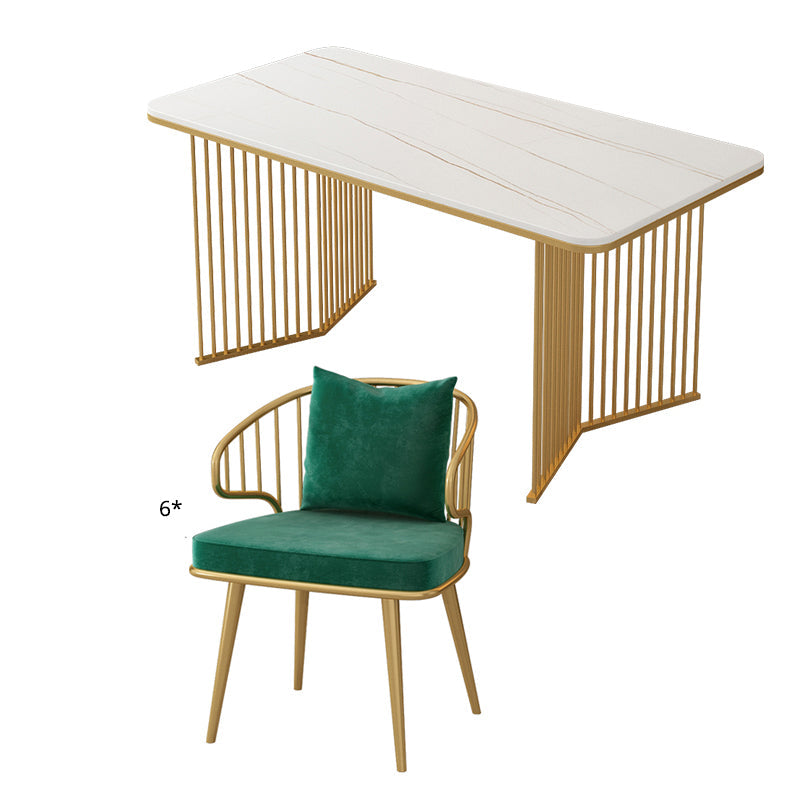 Scandinavian Sintered Stone Dining Room Furniture with Double Pedestal Table Dining Table Sets Green 7 Piece Set Clearhalo 'Dining Room Sets' 'Dining Tables & Seating' 'dining_room_set' 'furn' 'furn_dining_room_set' 'Furniture' 'furniture_dining_room_set' 'Kitchen & Dining Furniture' 'kitchen&dining_furn' 'kitchen' 3491302