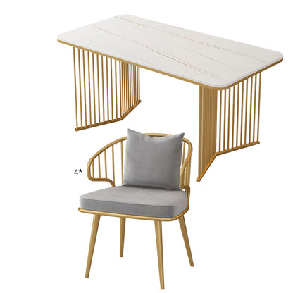 Scandinavian Sintered Stone Dining Room Furniture with Double Pedestal Table Dining Table Sets Grey 5 Piece Set Clearhalo 'Dining Room Sets' 'Dining Tables & Seating' 'dining_room_set' 'furn' 'furn_dining_room_set' 'Furniture' 'furniture_dining_room_set' 'Kitchen & Dining Furniture' 'kitchen&dining_furn' 'kitchen' 3491304