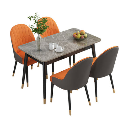 Rectangle Contemporary Style Dining Room Set Sintered Stone Dining Furniture Set with 4 Legs Table Orange 5 Piece Set Clearhalo 'Dining Room Sets' 'Dining Tables & Seating' 'dining_room_set' 'furn' 'furn_dining_room_set' 'Furniture' 'furniture_dining_room_set' 'Kitchen & Dining Furniture' 'kitchen&dining_furn' 'kitchen' 3491318