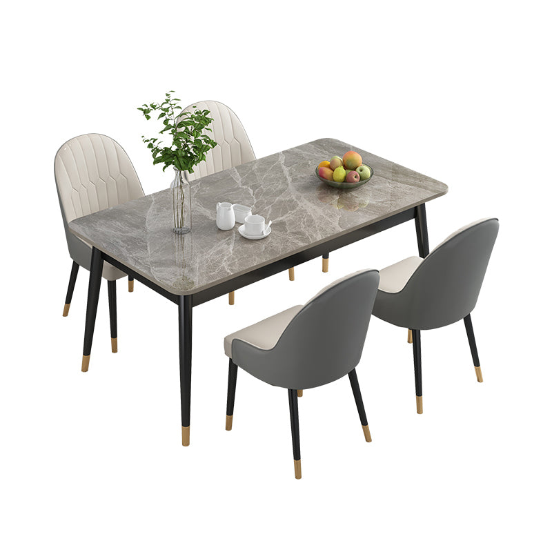 Rectangle Contemporary Style Dining Room Set Sintered Stone Dining Furniture Set with 4 Legs Table White 5 Piece Set Clearhalo 'Dining Room Sets' 'Dining Tables & Seating' 'dining_room_set' 'furn' 'furn_dining_room_set' 'Furniture' 'furniture_dining_room_set' 'Kitchen & Dining Furniture' 'kitchen&dining_furn' 'kitchen' 3491320