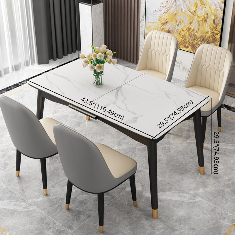 Contemporary Rectangle Dinette Set Sintered Stone Top Dining Table Furniture with Removable Leaf Clearhalo 'Dining Room Sets' 'Dining Tables & Seating' 'dining_room_set' 'furn' 'furn_dining_room_set' 'Furniture' 'furniture_dining_room_set' 'Kitchen & Dining Furniture' 'kitchen&dining_furn' 'kitchen' 3491346