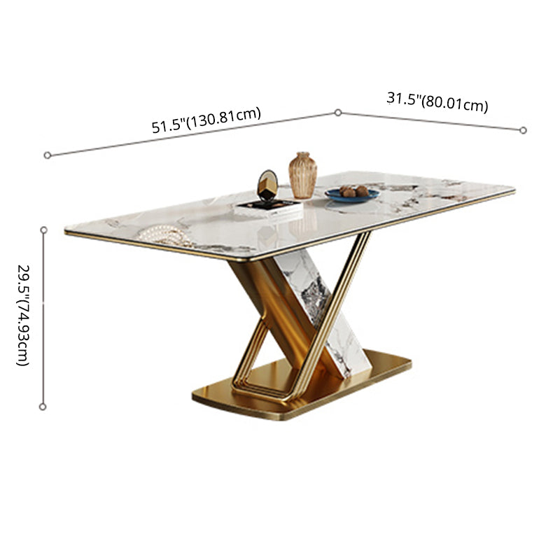 Modern Style Sintered Stone Dining Table with White Fixed Table and Trestle Base for Home Use Clearhalo 'Dining Room Sets' 'Dining Tables & Seating' 'dining_room_set' 'furn' 'furn_dining_room_set' 'Furniture' 'furniture_dining_room_set' 'Kitchen & Dining Furniture' 'kitchen&dining_furn' 'kitchen' 3491359
