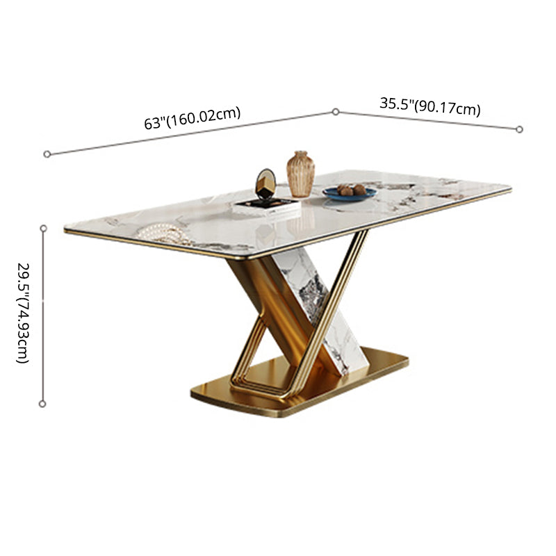 Modern Style Sintered Stone Dining Table with White Fixed Table and Trestle Base for Home Use Clearhalo 'Dining Room Sets' 'Dining Tables & Seating' 'dining_room_set' 'furn' 'furn_dining_room_set' 'Furniture' 'furniture_dining_room_set' 'Kitchen & Dining Furniture' 'kitchen&dining_furn' 'kitchen' 3491362