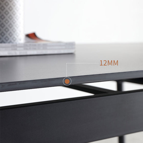 Contemporary Style Sintered Stone Dining Table with Black Fixed Table and 4 Legs Base Clearhalo 'Dining Room Sets' 'Dining Tables & Seating' 'dining_room_set' 'furn' 'furn_dining_room_set' 'Furniture' 'furniture_dining_room_set' 'Kitchen & Dining Furniture' 'kitchen&dining_furn' 'kitchen' 3491372