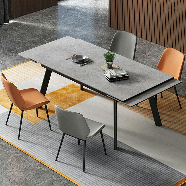 Contemporary Style Sintered Stone Dining Table with Grey Fixed Table and 4 Black Legs Base Clearhalo 'Dining Room Sets' 'Dining Tables & Seating' 'dining_room_set' 'furn' 'furn_dining_room_set' 'Furniture' 'furniture_dining_room_set' 'Kitchen & Dining Furniture' 'kitchen&dining_furn' 'kitchen' 3491377