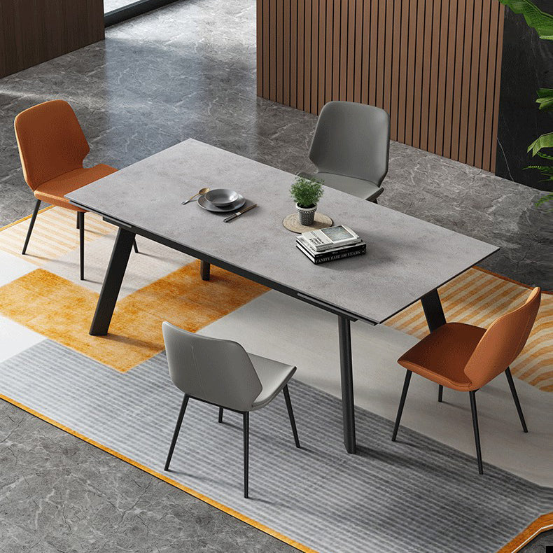 Contemporary Style Sintered Stone Dining Table with Grey Fixed Table and 4 Black Legs Base Clearhalo 'Dining Room Sets' 'Dining Tables & Seating' 'dining_room_set' 'furn' 'furn_dining_room_set' 'Furniture' 'furniture_dining_room_set' 'Kitchen & Dining Furniture' 'kitchen&dining_furn' 'kitchen' 3491381