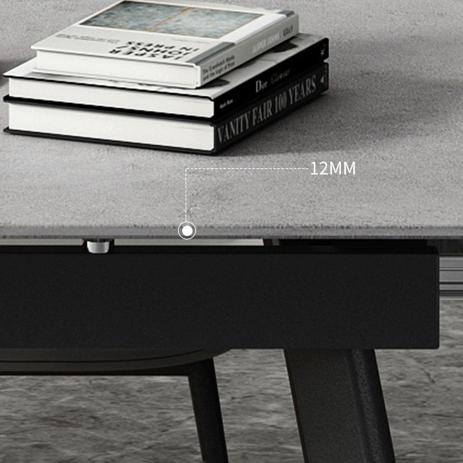 Contemporary Style Sintered Stone Dining Table with Grey Fixed Table and 4 Black Legs Base Clearhalo 'Dining Room Sets' 'Dining Tables & Seating' 'dining_room_set' 'furn' 'furn_dining_room_set' 'Furniture' 'furniture_dining_room_set' 'Kitchen & Dining Furniture' 'kitchen&dining_furn' 'kitchen' 3491384