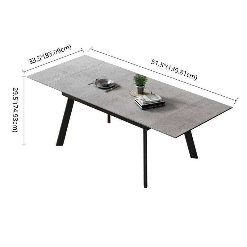 Contemporary Style Sintered Stone Dining Table with Grey Fixed Table and 4 Black Legs Base Clearhalo 'Dining Room Sets' 'Dining Tables & Seating' 'dining_room_set' 'furn' 'furn_dining_room_set' 'Furniture' 'furniture_dining_room_set' 'Kitchen & Dining Furniture' 'kitchen&dining_furn' 'kitchen' 3491388