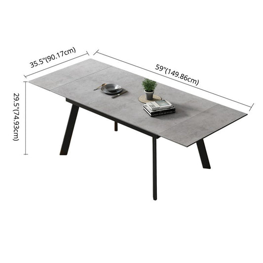 Contemporary Style Sintered Stone Dining Table with Grey Fixed Table and 4 Black Legs Base Clearhalo 'Dining Room Sets' 'Dining Tables & Seating' 'dining_room_set' 'furn' 'furn_dining_room_set' 'Furniture' 'furniture_dining_room_set' 'Kitchen & Dining Furniture' 'kitchen&dining_furn' 'kitchen' 3491389