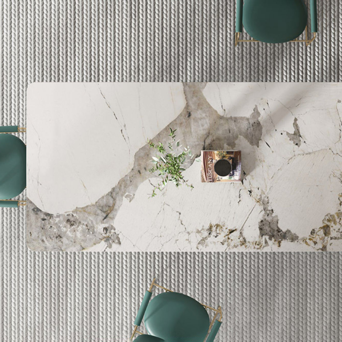 Contemporary Style Sintered Stone Dining Table with White Fixed Table and Double Pedestal Base Clearhalo 'Dining Room Sets' 'Dining Tables & Seating' 'dining_room_set' 'furn' 'furn_dining_room_set' 'Furniture' 'furniture_dining_room_set' 'Kitchen & Dining Furniture' 'kitchen&dining_furn' 'kitchen' 3491396