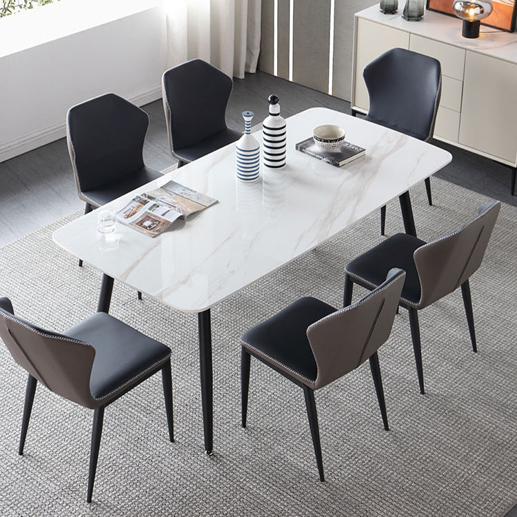 Contemporary Style Sintered Stone Dining Table with White Fixed Table and 4 Legs Base Clearhalo 'Dining Room Sets' 'Dining Tables & Seating' 'dining_room_set' 'furn' 'furn_dining_room_set' 'Furniture' 'furniture_dining_room_set' 'Kitchen & Dining Furniture' 'kitchen&dining_furn' 'kitchen' 3491408