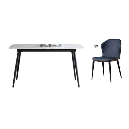 Contemporary Style Sintered Stone Dining Table with White Fixed Table and 4 Legs Base 5 Piece Set Clearhalo 'Dining Room Sets' 'Dining Tables & Seating' 'dining_room_set' 'furn' 'furn_dining_room_set' 'Furniture' 'furniture_dining_room_set' 'Kitchen & Dining Furniture' 'kitchen&dining_furn' 'kitchen' 3491409