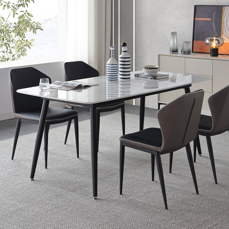 Contemporary Style Sintered Stone Dining Table with White Fixed Table and 4 Legs Base Clearhalo 'Dining Room Sets' 'Dining Tables & Seating' 'dining_room_set' 'furn' 'furn_dining_room_set' 'Furniture' 'furniture_dining_room_set' 'Kitchen & Dining Furniture' 'kitchen&dining_furn' 'kitchen' 3491413