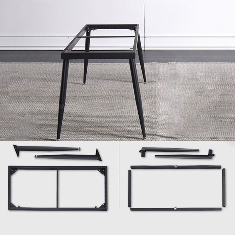 Contemporary Style Sintered Stone Dining Table with White Fixed Table and 4 Legs Base Clearhalo 'Dining Room Sets' 'Dining Tables & Seating' 'dining_room_set' 'furn' 'furn_dining_room_set' 'Furniture' 'furniture_dining_room_set' 'Kitchen & Dining Furniture' 'kitchen&dining_furn' 'kitchen' 3491415