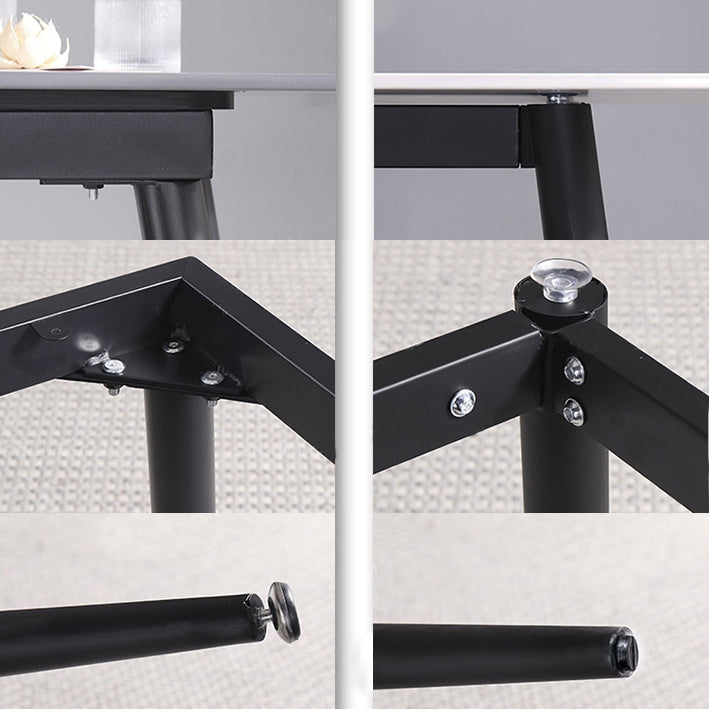 Contemporary Style Sintered Stone Dining Table with White Fixed Table and 4 Legs Base Clearhalo 'Dining Room Sets' 'Dining Tables & Seating' 'dining_room_set' 'furn' 'furn_dining_room_set' 'Furniture' 'furniture_dining_room_set' 'Kitchen & Dining Furniture' 'kitchen&dining_furn' 'kitchen' 3491416