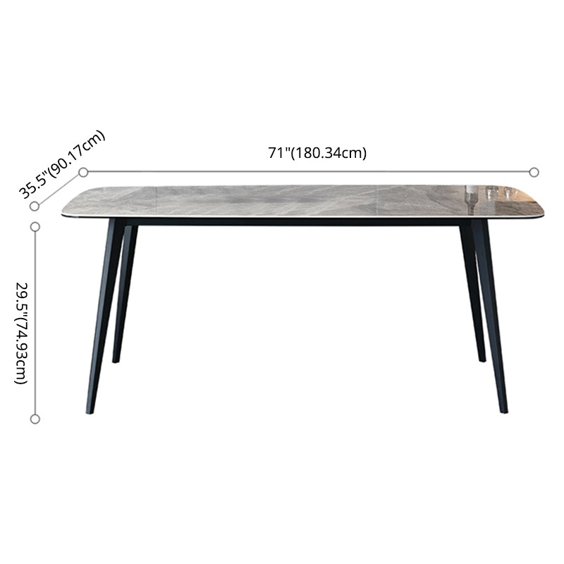 Contemporary Style Sintered Stone Dining Table with White Fixed Table and 4 Legs Base Clearhalo 'Dining Room Sets' 'Dining Tables & Seating' 'dining_room_set' 'furn' 'furn_dining_room_set' 'Furniture' 'furniture_dining_room_set' 'Kitchen & Dining Furniture' 'kitchen&dining_furn' 'kitchen' 3491423