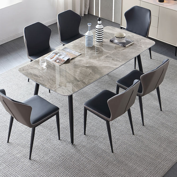 Contemporary Style Sintered Stone Dining Table with Grey Fixed Table and 4 Legs Base Clearhalo 'Dining Room Sets' 'Dining Tables & Seating' 'dining_room_set' 'furn' 'furn_dining_room_set' 'Furniture' 'furniture_dining_room_set' 'Kitchen & Dining Furniture' 'kitchen&dining_furn' 'kitchen' 3491425