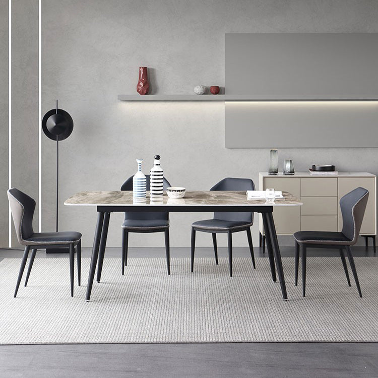 Contemporary Style Sintered Stone Dining Table with Grey Fixed Table and 4 Legs Base Clearhalo 'Dining Room Sets' 'Dining Tables & Seating' 'dining_room_set' 'furn' 'furn_dining_room_set' 'Furniture' 'furniture_dining_room_set' 'Kitchen & Dining Furniture' 'kitchen&dining_furn' 'kitchen' 3491428