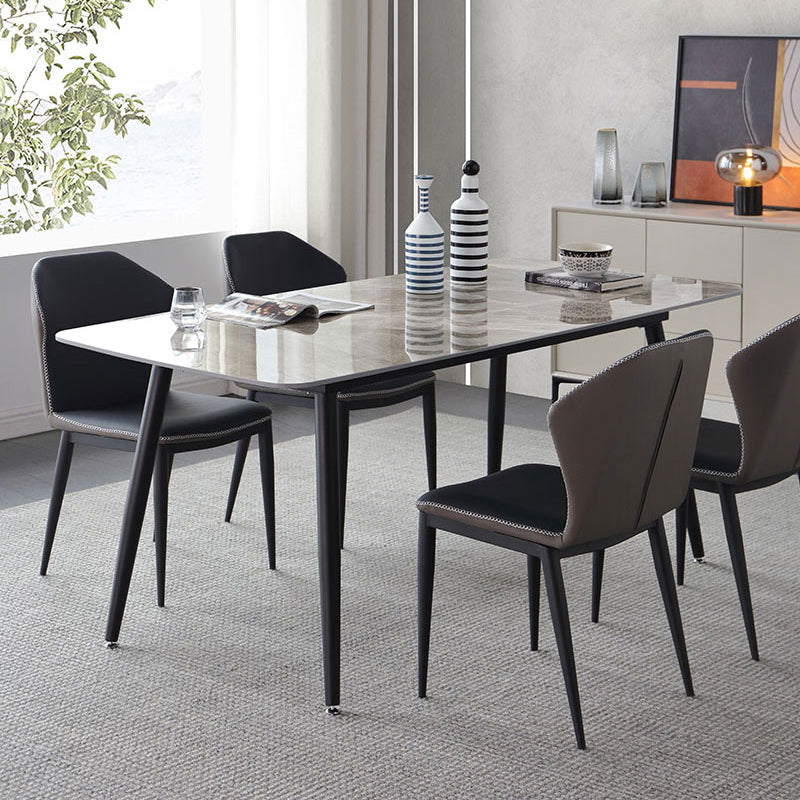 Contemporary Style Sintered Stone Dining Table with Grey Fixed Table and 4 Legs Base Clearhalo 'Dining Room Sets' 'Dining Tables & Seating' 'dining_room_set' 'furn' 'furn_dining_room_set' 'Furniture' 'furniture_dining_room_set' 'Kitchen & Dining Furniture' 'kitchen&dining_furn' 'kitchen' 3491430