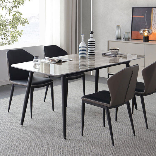 Contemporary Style Sintered Stone Dining Table with Grey Fixed Table and 4 Legs Base Clearhalo 'Dining Room Sets' 'Dining Tables & Seating' 'dining_room_set' 'furn' 'furn_dining_room_set' 'Furniture' 'furniture_dining_room_set' 'Kitchen & Dining Furniture' 'kitchen&dining_furn' 'kitchen' 3491430