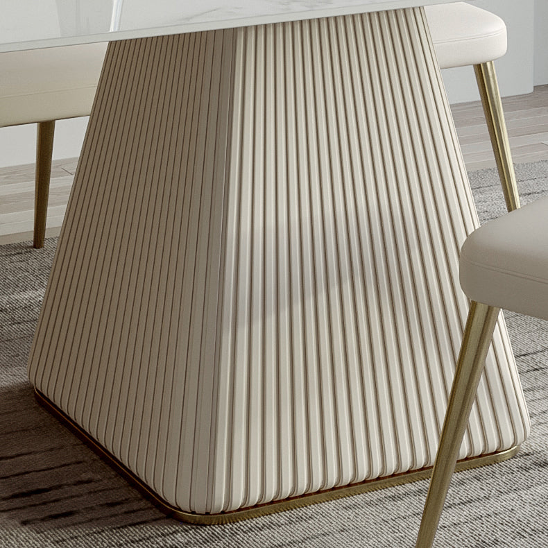 Contemporary Style Sintered Stone Dining Table with White Fixed Table and Pedestal Base Clearhalo 'Dining Room Sets' 'Dining Tables & Seating' 'dining_room_set' 'furn' 'furn_dining_room_set' 'Furniture' 'furniture_dining_room_set' 'Kitchen & Dining Furniture' 'kitchen&dining_furn' 'kitchen' 3491461