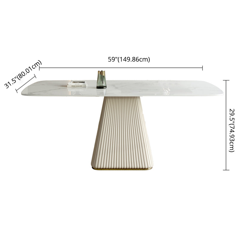 Contemporary Style Sintered Stone Dining Table with White Fixed Table and Pedestal Base Clearhalo 'Dining Room Sets' 'Dining Tables & Seating' 'dining_room_set' 'furn' 'furn_dining_room_set' 'Furniture' 'furniture_dining_room_set' 'Kitchen & Dining Furniture' 'kitchen&dining_furn' 'kitchen' 3491466