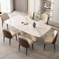 Modern Style Sintered Stone Dining Table with White Fixed Table and Trestle Base 7 Piece Set Clearhalo 'Dining Room Sets' 'Dining Tables & Seating' 'dining_room_set' 'furn' 'furn_dining_room_set' 'Furniture' 'furniture_dining_room_set' 'Kitchen & Dining Furniture' 'kitchen&dining_furn' 'kitchen' 3491472