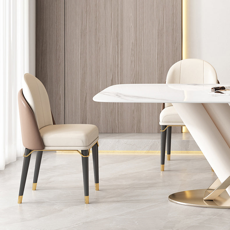 Modern Style Sintered Stone Dining Table with White Fixed Table and Trestle Base Clearhalo 'Dining Room Sets' 'Dining Tables & Seating' 'dining_room_set' 'furn' 'furn_dining_room_set' 'Furniture' 'furniture_dining_room_set' 'Kitchen & Dining Furniture' 'kitchen&dining_furn' 'kitchen' 3491479