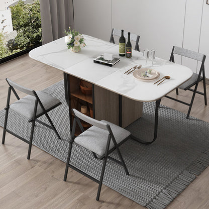 Modern Style Traditional Height Dining Set with Drop Leaf Table and Trestle Base 5 Piece Set Clearhalo 'Dining Room Sets' 'Dining Tables & Seating' 'dining_room_set' 'Furniture' 'furniture_dining_room_set' 'Kitchen & Dining Furniture' 'kitchen&dining_furn' 'kitchen' 3491513