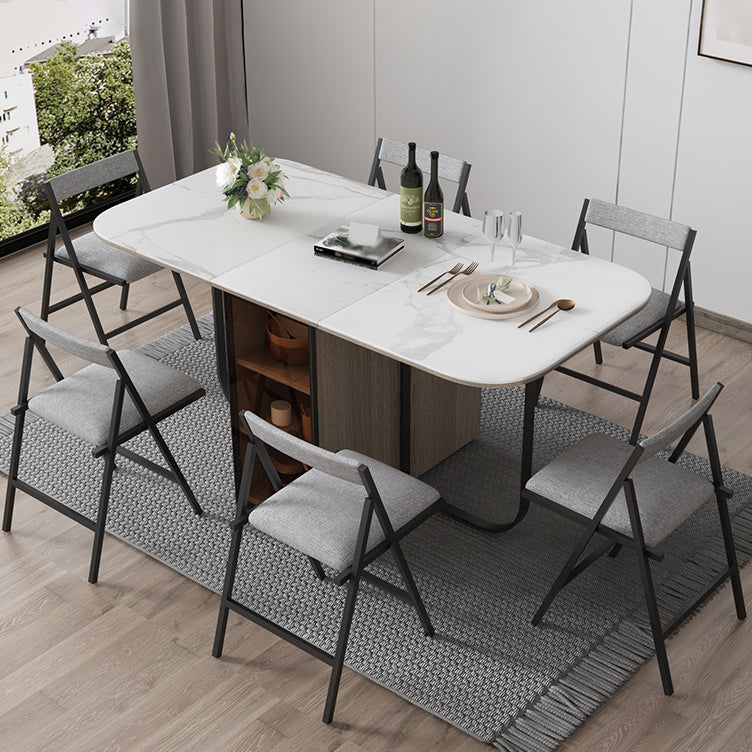 Modern Style Traditional Height Dining Set with Drop Leaf Table and Trestle Base 7 Piece Set Clearhalo 'Dining Room Sets' 'Dining Tables & Seating' 'dining_room_set' 'Furniture' 'furniture_dining_room_set' 'Kitchen & Dining Furniture' 'kitchen&dining_furn' 'kitchen' 3491514