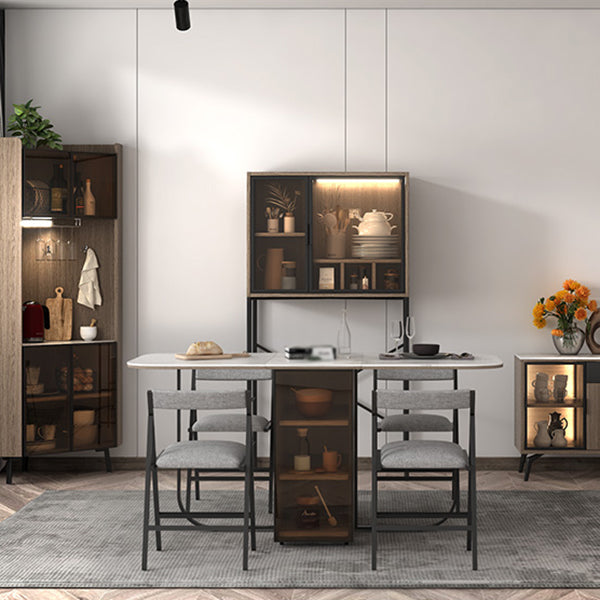 Modern Style Traditional Height Dining Set with Drop Leaf Table and Trestle Base Clearhalo 'Dining Room Sets' 'Dining Tables & Seating' 'dining_room_set' 'Furniture' 'furniture_dining_room_set' 'Kitchen & Dining Furniture' 'kitchen&dining_furn' 'kitchen' 3491527