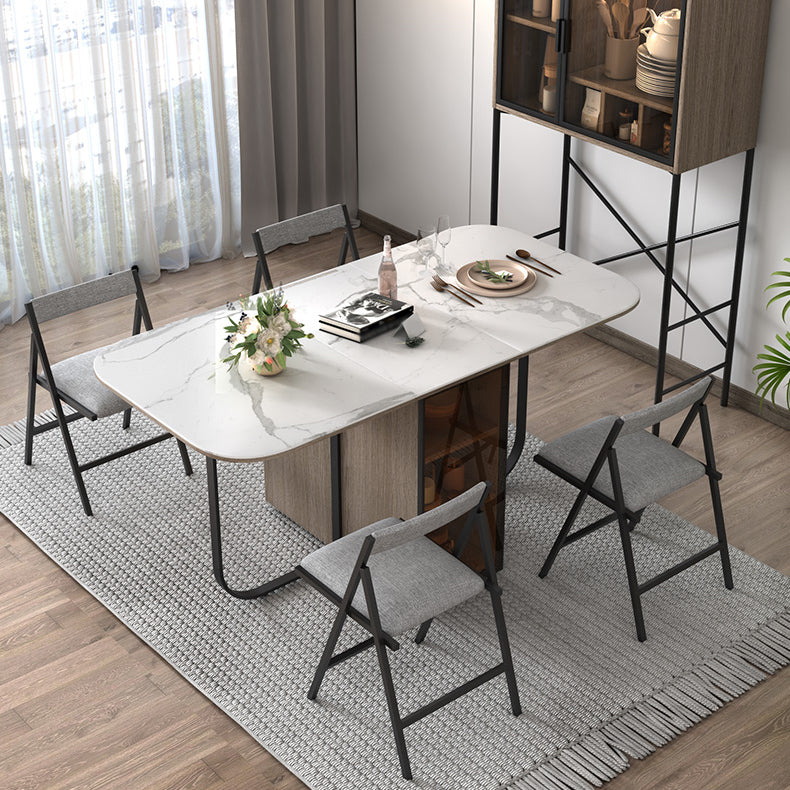 Modern Style Traditional Height Dining Set with Drop Leaf Table and Trestle Base Clearhalo 'Dining Room Sets' 'Dining Tables & Seating' 'dining_room_set' 'Furniture' 'furniture_dining_room_set' 'Kitchen & Dining Furniture' 'kitchen&dining_furn' 'kitchen' 3491528