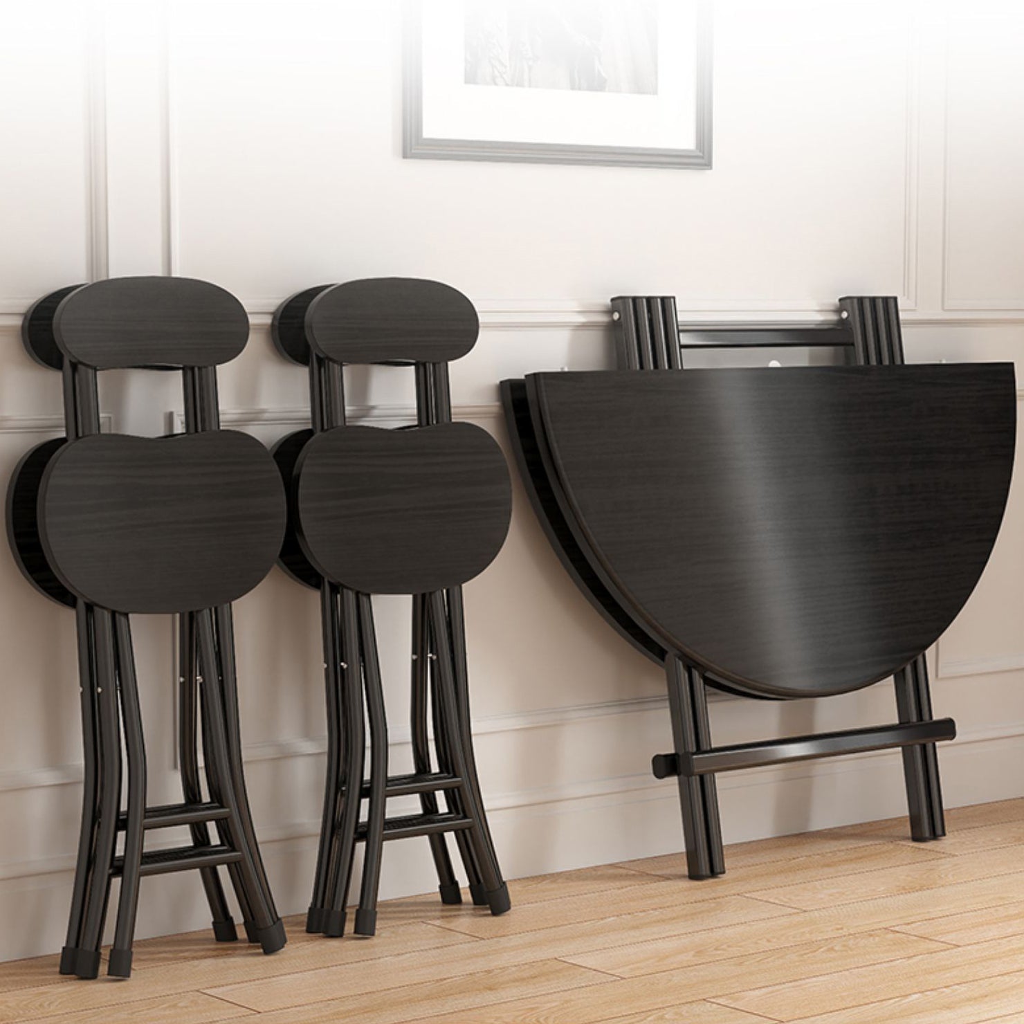 Contemporary Style Traditional Height Dining Set with Folding Table and Chairs Clearhalo 'Dining Room Sets' 'Dining Tables & Seating' 'dining_room_set' 'furn' 'furn_dining_room_set' 'Furniture' 'furniture_dining_room_set' 'Kitchen & Dining Furniture' 'kitchen&dining_furn' 'kitchen' 3491552