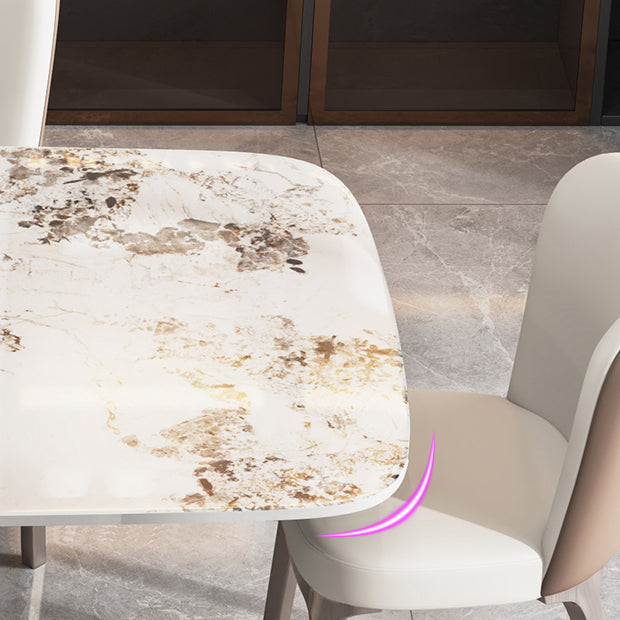 Dining Room Set Contemporary with Sintered Stone Dining Table and Cushion Chairs Clearhalo 'Dining Room Sets' 'Dining Tables & Seating' 'dining_room_set' 'furn' 'furn_dining_room_set' 'Furniture' 'furniture_dining_room_set' 'Kitchen & Dining Furniture' 'kitchen&dining_furn' 'kitchen' 3491577